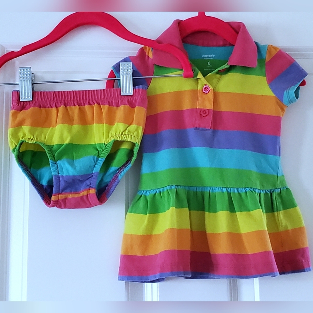 Baby Girl's Rainbow Polo Dress with Matching Shorts
